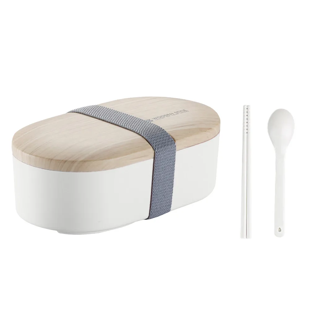 

Microwave Lunch Case With Spoon Chopsticks Japanese Wood Bento Box Double Layer Container Rice Work School Portable Storage
