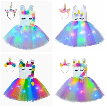 

Christmas Clothes Girls DressGlowing Kids Unicorn Dresses For Girls Hallowmas Party Princess Dress Children Clothing vestidos