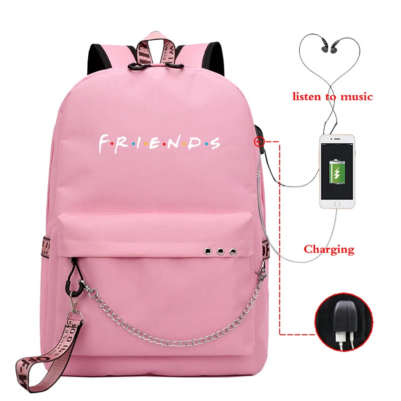 Mochila Friends розовый рюкзак женские рюкзаки рюкзак для ноутбука рюкзак для книг Usb зарядка школьные сумки для девочек-подростков дорожные сумки для мальчиков - Цвет: 7