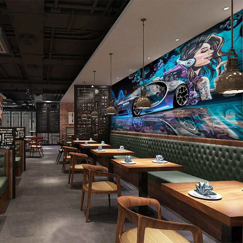 Современная креативная уличная граффити спортивная машина фото настенная бумага для ресторана клубов КТВ Бар 3D настенные фотообои бумажные Papier Peint Enfant