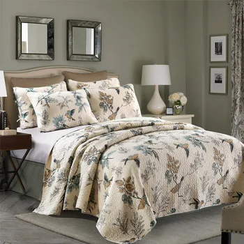 

GXC Soft BedSpreads Cotton Quilt Set 3PCS Quilts Bird Flower Quilted Bed Cover With Shams Bedding King Size Coverlet Blanket