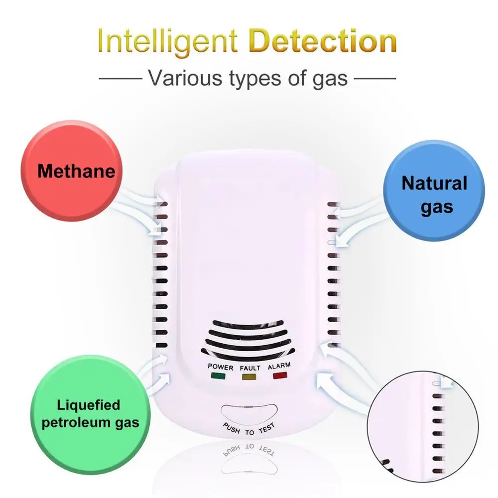 

Combustible Gas Detector Sensor LPG Natural Gas Analyzer Leak Determine Tester Sound-light Alarm Security Alarm System EU Plug