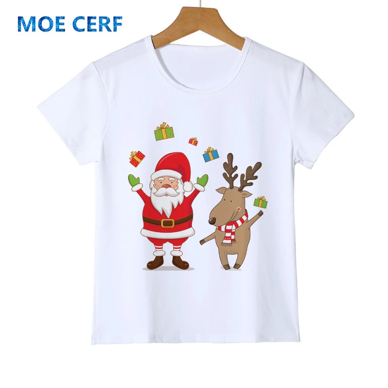 Детская футболка Рождественская футболка с короткими рукавами для мальчиков и девочек детская футболка с Санта-Клаусом Y30-1