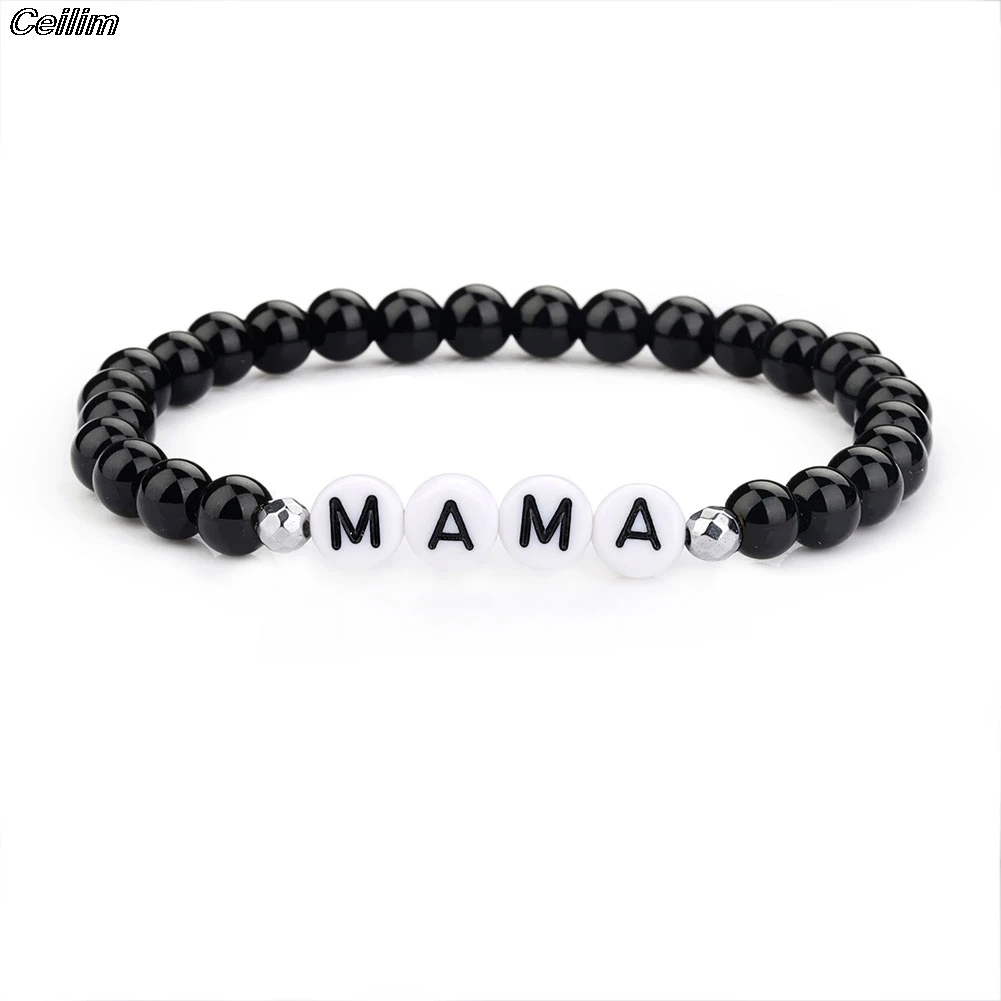 Initial Letter MAMA Black Beads Bracelet MOM Beaded Bangles For Women 2021 Mother's Day Gifts Bracelets Fashion Family Jewelry 