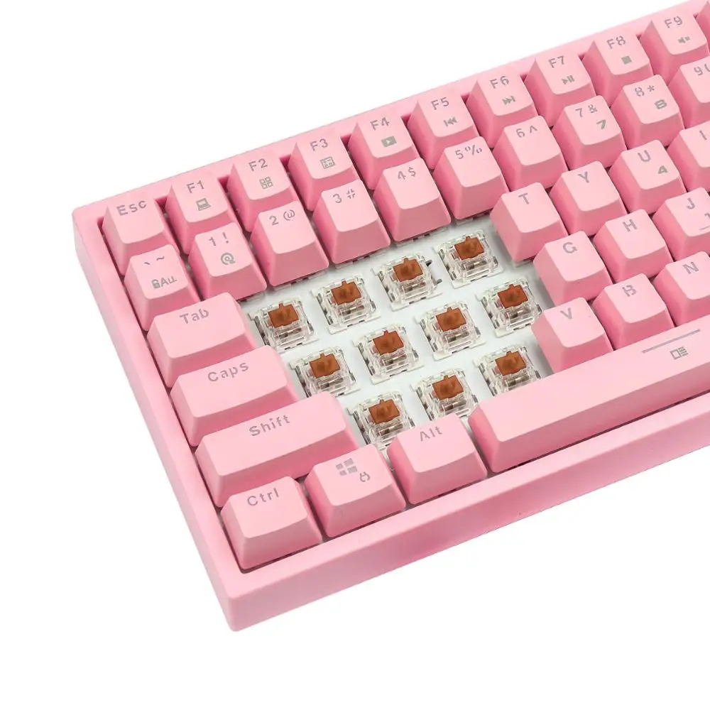 CQ84 Gaming Keyboard , RGB Led Backlighting ,Mechanical Switch Detachable Cable Compact Wired Keyboard For Gamer Office PC ,Pink