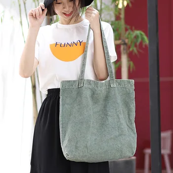 

Korean version of the art and art department handbag simple student large capacity shopping bag retro washed canvas shoulder bag