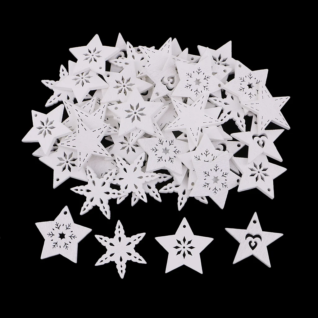 50x Wooden Christmas Snowflake Craft Shape 3mm Wood Star Wedding Decorations