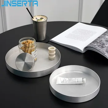 

JINSERTA Metal Storage Tray Round Jewelry Display Plate Cosmetic Organizer Dessert Fruit Cake Snack Plate Desktop Sundries Tray