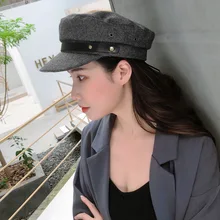 Осенне-зимний черный шерстяной берет, шерстяная военная шапка высокого качества, плоская верхняя шерстяная шапка, женские малярные шляпы, женская военная шляпа