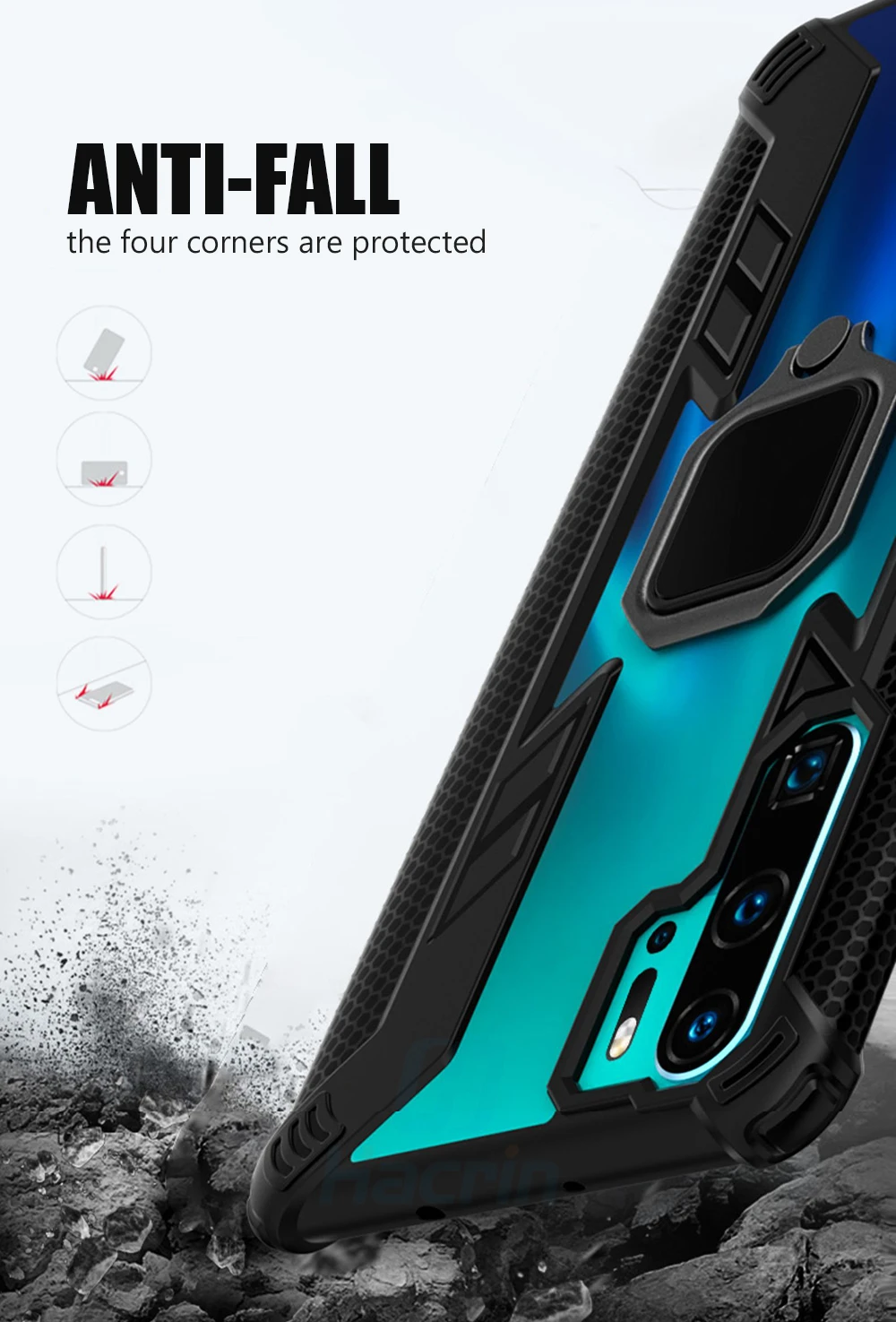 Защитный чехол для huawei P30 lite, чехол из поликарбоната+ ТПУ, автомобильный металлический магнитный держатель с кольцом, противоударный бампер, чехол для huawei P30 P30 Pro, чехол
