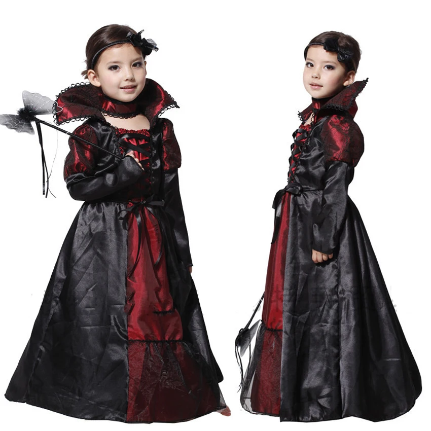 

Luxury Polyester Children Girls Medieval Victorian Gothic Vampire Queen Dress Princess Girls Wizard Scary Horror Purim Wear