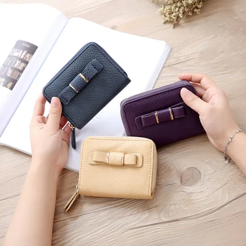 

Fashion Bowknot Coin Purse Woman Zipper PU Coin Purse Korean Style New Bag Square Small Bag