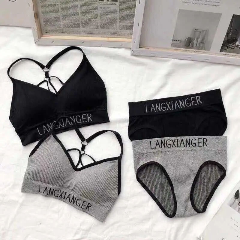 

2019 Special Offer Limited Padded Ladies Sports Bra Women Lingerie Set Letter Printed Briefs Bralette Female Underwear X00002