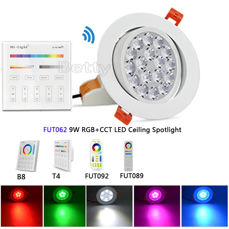 Miboxer AC86-265V 9W RGB + CCT круглый светодиодный потолочный прожектор FUT062 совместимый с