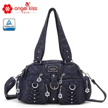 Angelkiss Модные Женские Сумки из искусственной кожи с эффектом потертости, Женская нежная Большая вместительная сумка на плечо, кошелек, сумки-шопперы для женщин