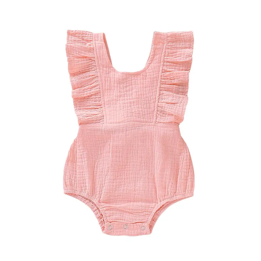 

Fashion 5Colors Kids Ruffles Solid Bodysuits Jumpsuit Playsuit Cotton Baby Girls Sleeveless Summer Clothes 0-18M