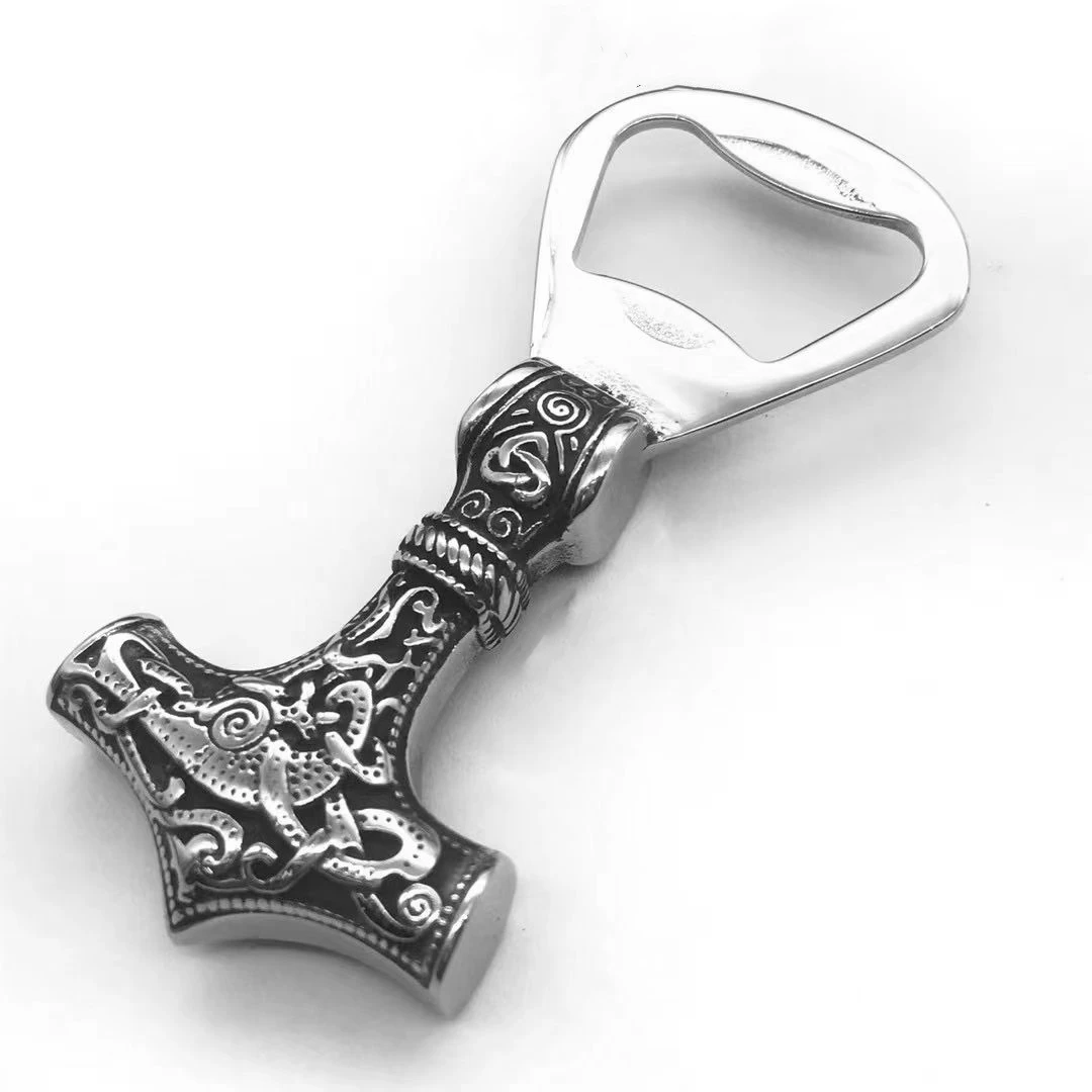 Viking stainless steel thor hammer Mjolnir Scandinavian Bottle opener Mens Amulet Necklaces Beer