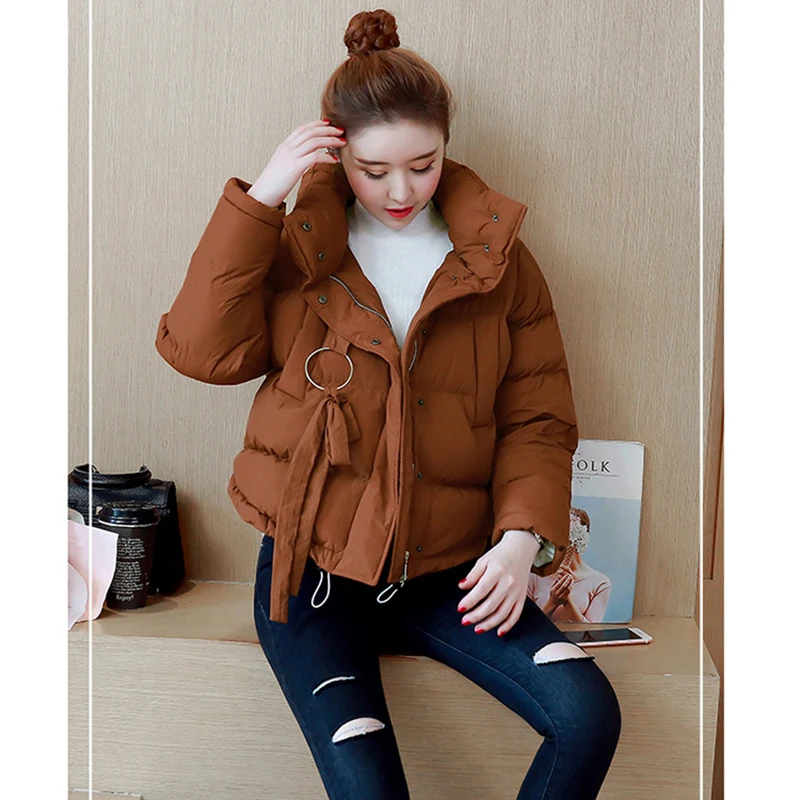 Женская короткая куртка Parkas Mujer зимняя куртка пальто модное осеннее однотонное Теплое повседневное пуховое пальто с подкладкой Женское пальто