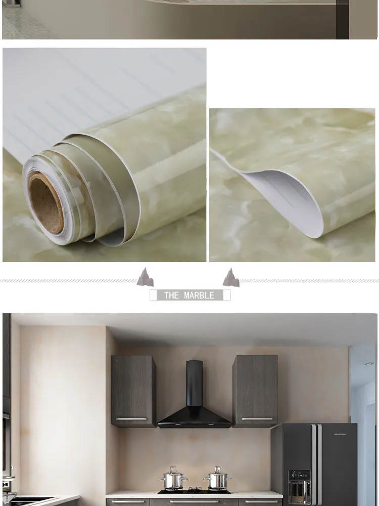 Thickened waterproof self-adhesive wallpaper marble sticker oil proof high temperature resistant kitchen furniture decoration