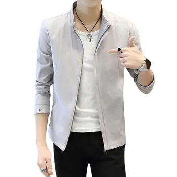 

Men Spring Autumn Stand Collar Zipper Jacket Casual Light Slim Fit Solid Color Thin Coat