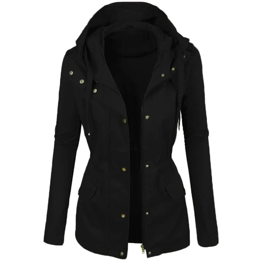Модные женские зимние модные однотонные короткие лацканы кожаные водолазки с капюшоном Пальто повседневные женские куртки топы - Цвет: Black