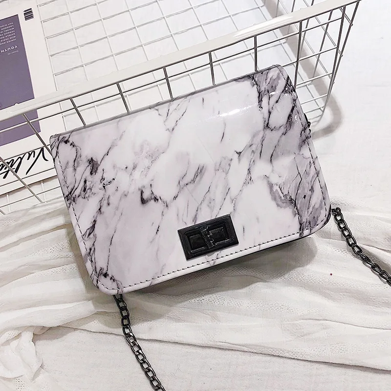 

2018 New Style Korean-style Versatile WOMEN'S Bag Square Sling Bag Marbling Crossbody Bag Fashion Summer Lock Small Bag