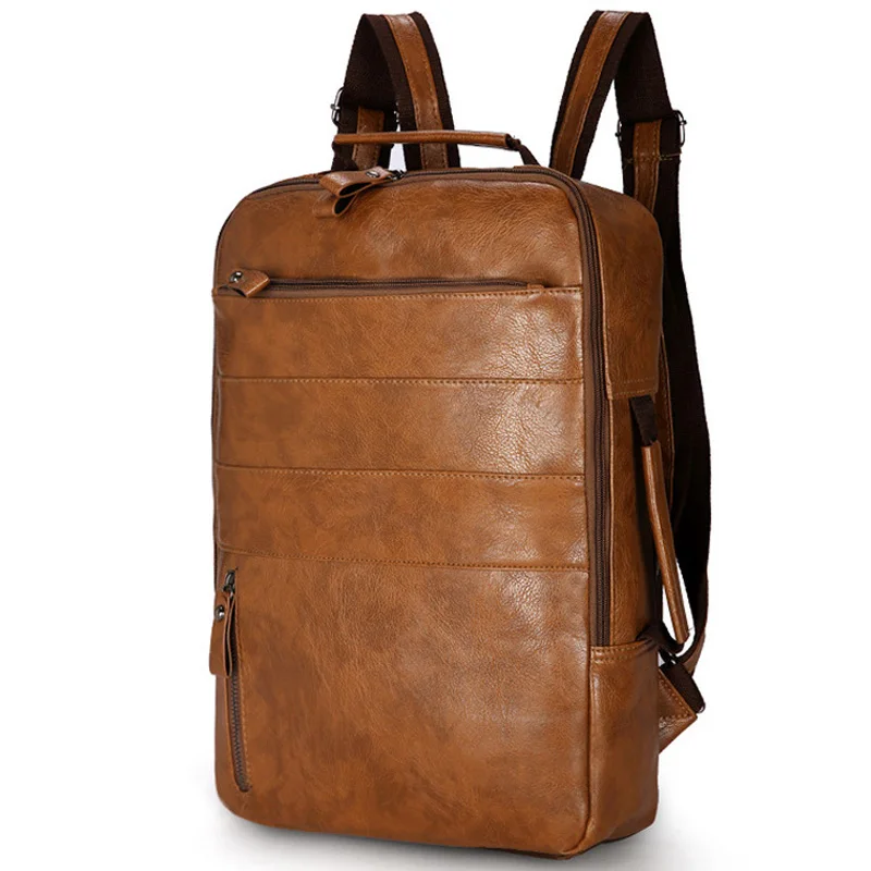 Cheap Multi functiona Men Backpack Waterproof PU Leather Travel Bag Man Many Departments Mochila Male Laptop Bag Teenager Backpacks