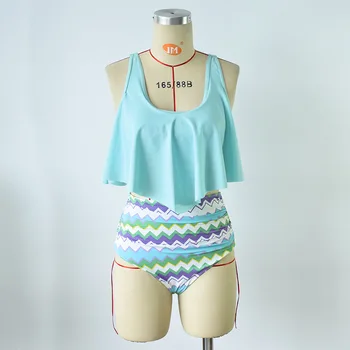 

Sexy Bikini Set Two Pieces Women Swimsuit High Waist Swimwear Flower Geometric Bathing Suit Plus Size Lotus Edge Swim Suit