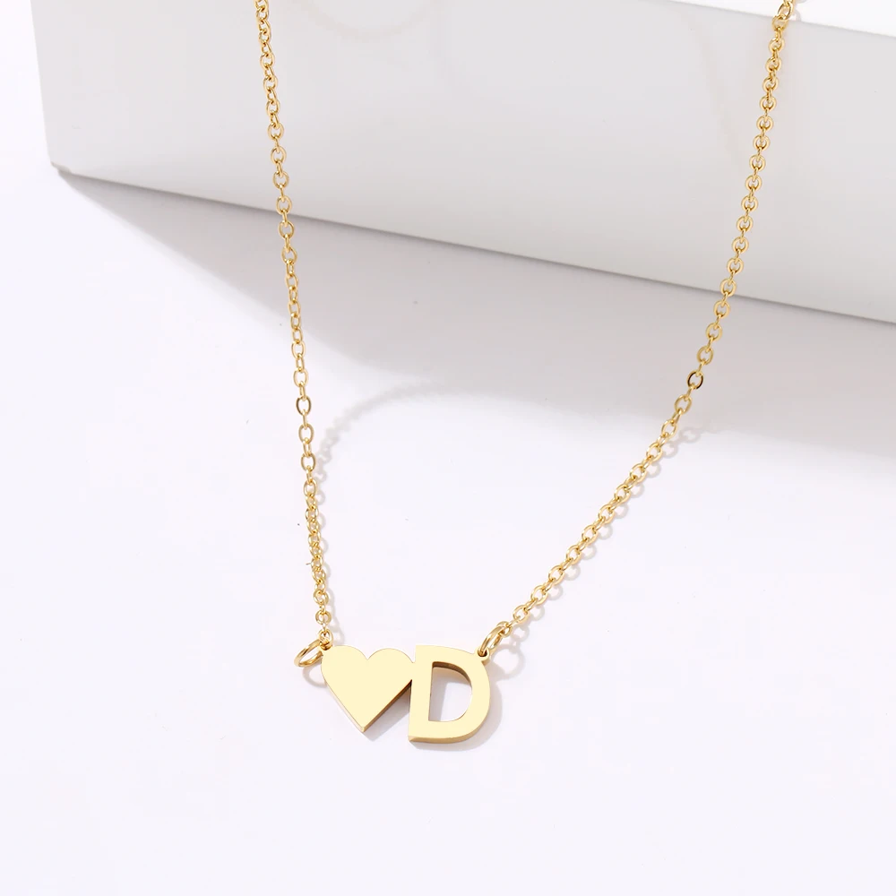 CACANA Fashion Tiny Heart Dainty Initial Letter Name Choker Stainless Steel Necklace For Women Pendant Jewelry Accessories Gift