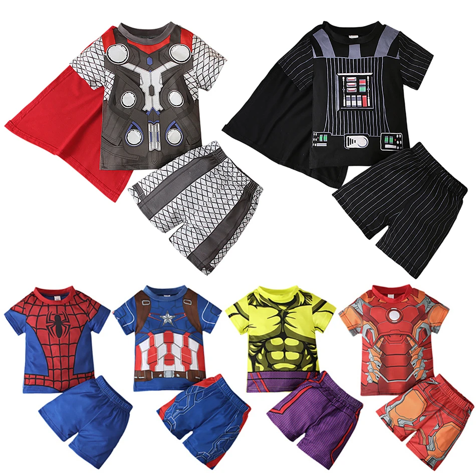 dad and baby clothing sets	 Cartoon Boys Clothing Sets Summer Short Sleeve Cotton Baby Tops + Shorts 2Pcs Casual Spiderman Iron Man Printed Boy Kids Wear clothing sets beach	