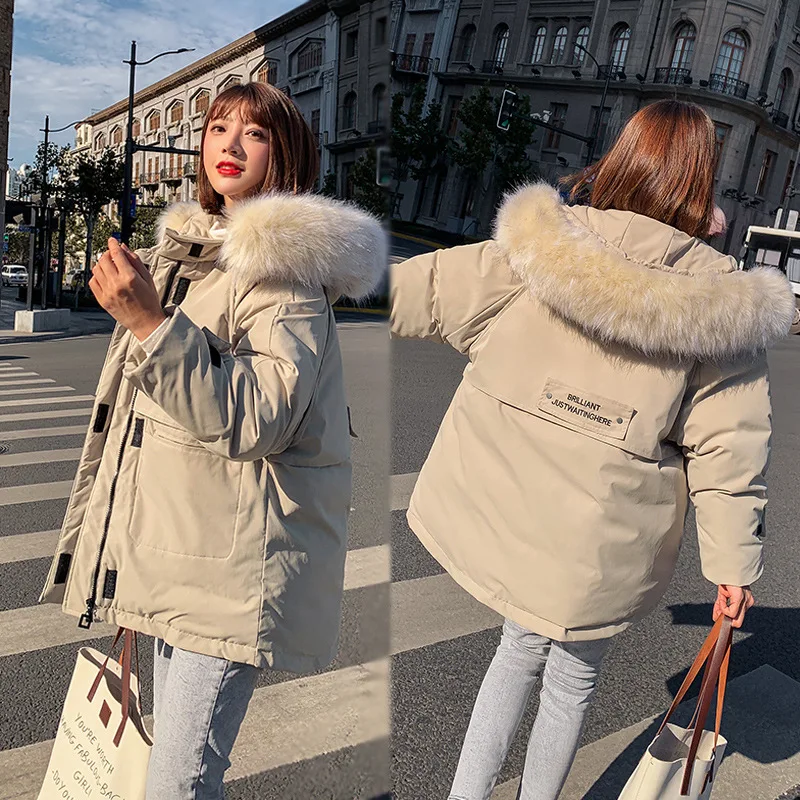 Южная Корея Dongdaemun рабочая одежда пуховик хлопковая стеганая одежда женское платье большой меховой воротник BF толстый пуховик сеть