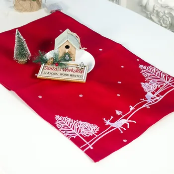

Fashion Creative Christmas Ornament Red Embroidery Table Flag 40*180 Table Cloth Tablewear Table Cover 1