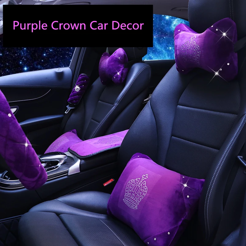 Ensemble D'accessoires De Décoration D'intérieur De Voiture, Violet, Pour  Femmes, Filles, Housse De Roue En Soie, Ceinture De Sécurité, Levier De  Frein À Main - Directeur Couvre - AliExpress