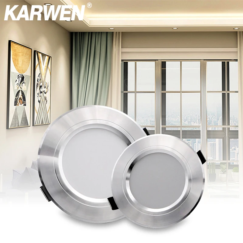 

KARWEN LED Downlight AC 220V 230V 240V Silver Body Ceiling light 5W 9W 12W 15W 18W Led spotlight for living room