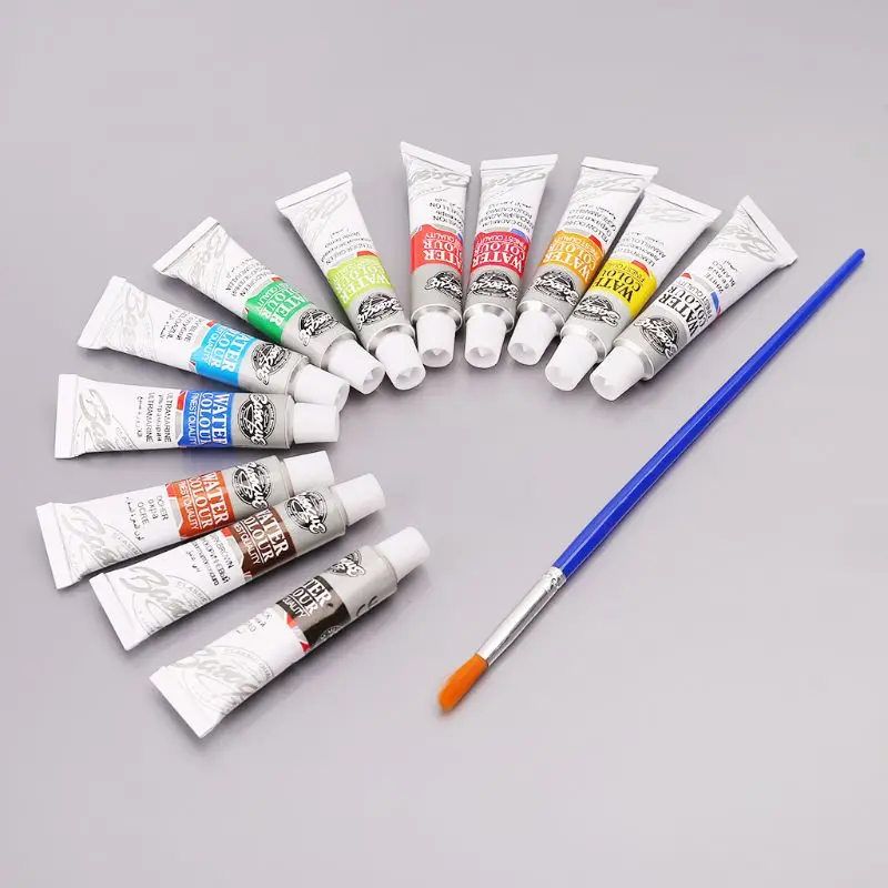 12 Colors 6ml Paint Tube Brush Pen Drawing Painting Watercolor Pigment Set Art Supplies watercolor painting set