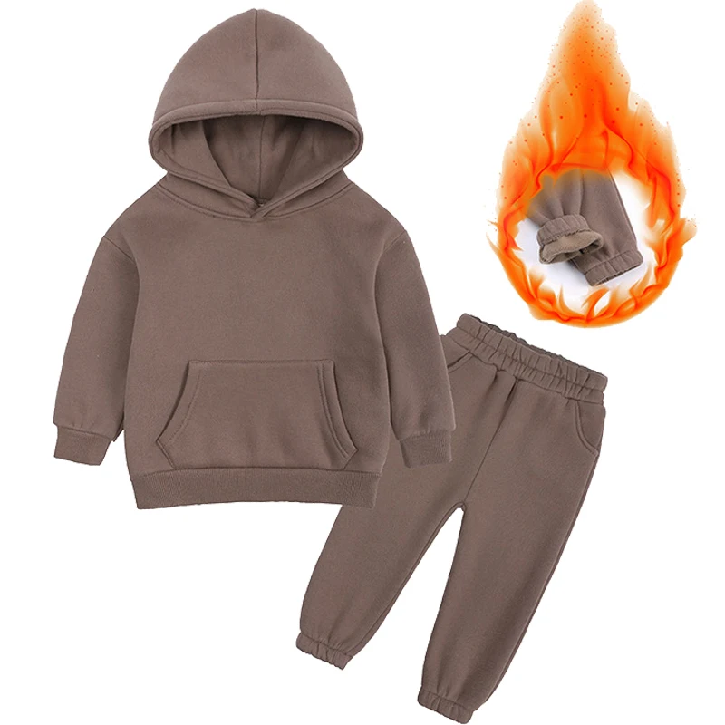 2-12 years old Kids Clothing Set Winter Fleece Sweater Hooded Plush Sportswear