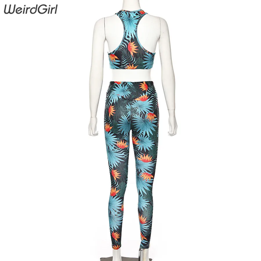 Weirdgirl/женские комплекты из 2 предметов, спортивный костюм для фитнеса, винтажный эластичный Топ на бретелях с подушечками, длинные леггинсы с высокой талией, повседневная спортивная одежда, новинка
