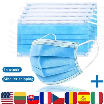 

IN STOCK 20/50/100 Pcs Face Mask Disposable 3 Layer Non Woven Mouth Masks Earloop for Adults