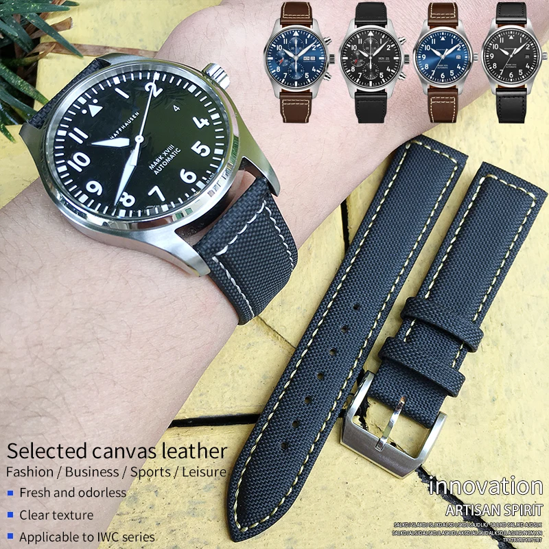 Ремешок из нейлоновой ткани для наручных часов черный браслет IWC Mark LE Маленький