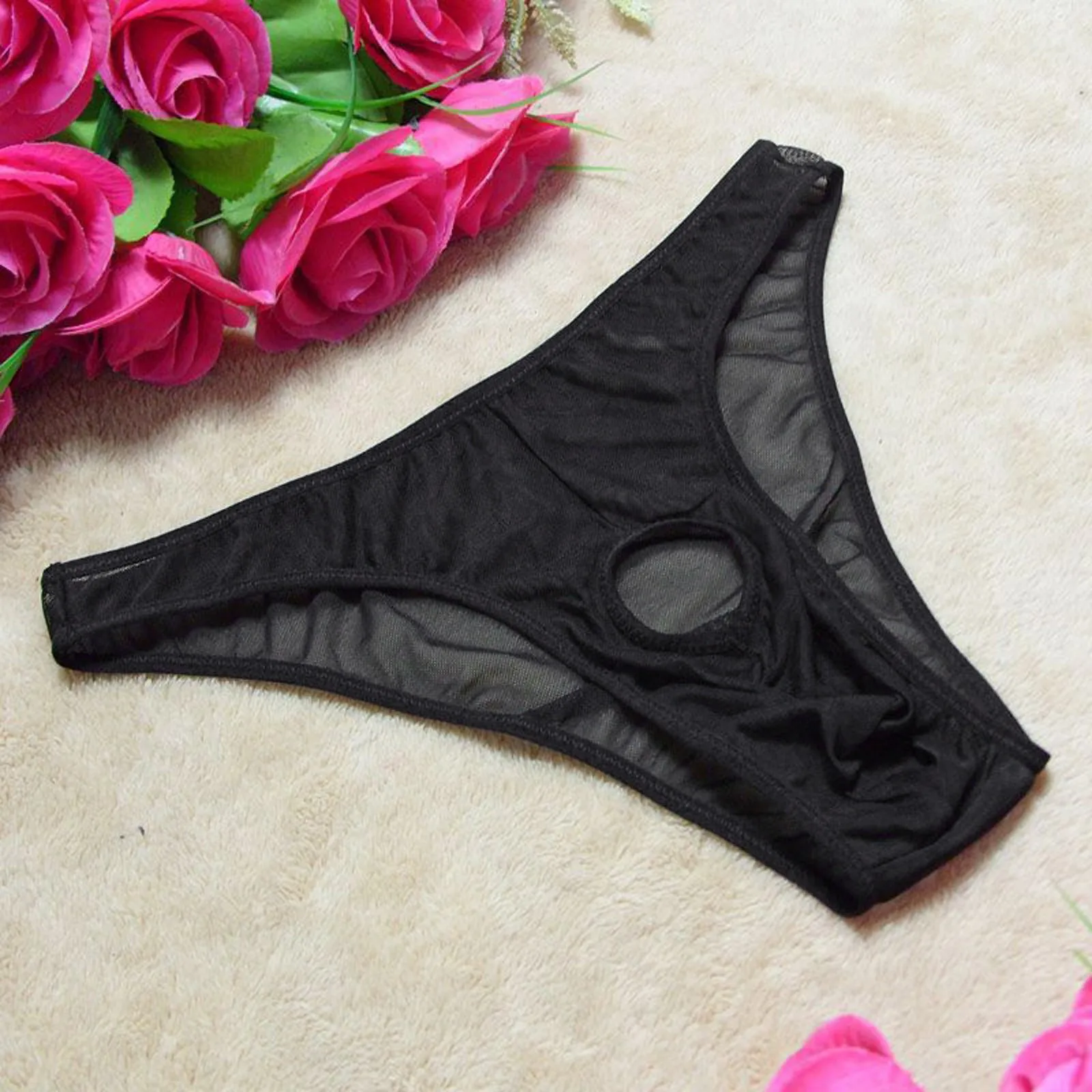 Sexy Lingerie Mens Mesh Underwear Briefs Men Open Front G-Strings Thongs Pouch Hole Hollow Out Transparent Panties Tanga male underwear