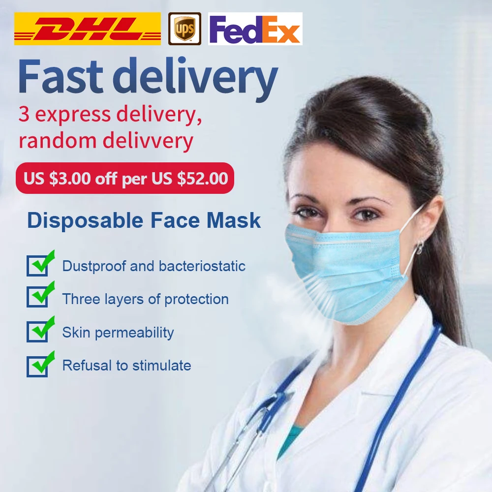 

Face mask Disposable face masks 3-ply Safely mouth mask 50pcs pm2.5 Apply to adult dust filter masque