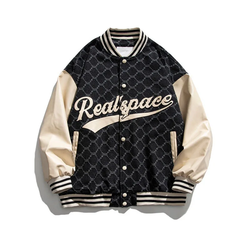 

Embroidery Baseball Jacket Coats Men Plaid Spring Autumn Couple Bomber Coat Unisex Boyfriend Style Varsity Hiphop Streetwear