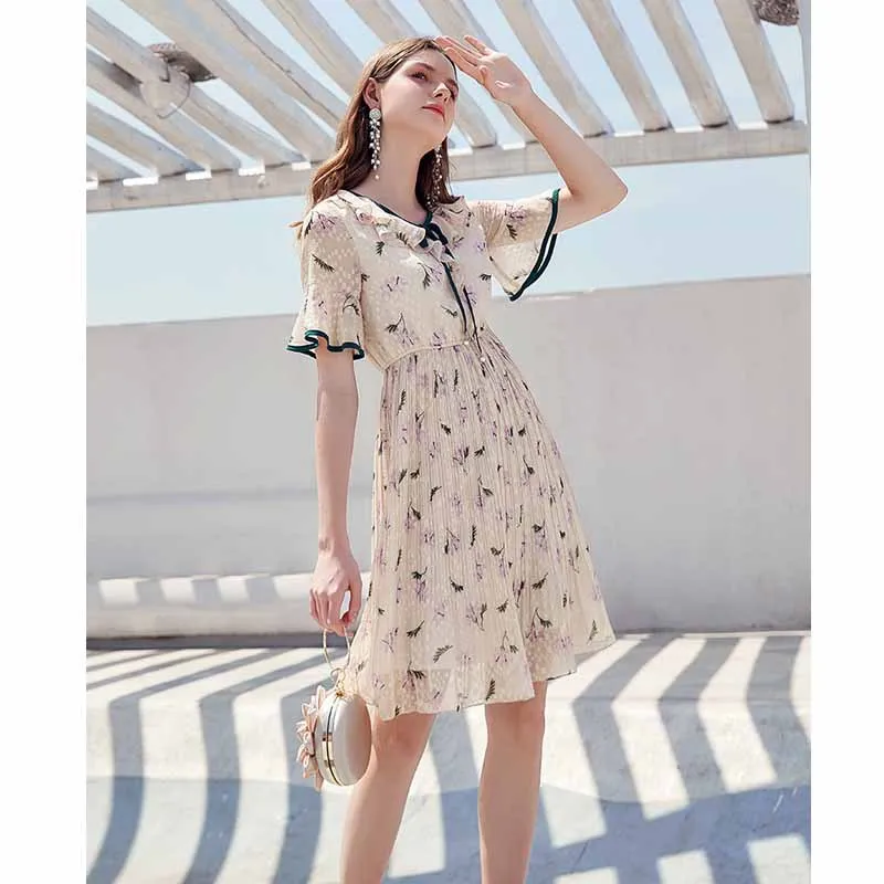 

Chiffon Dress 2019 New Style Hipster Waist Hugging Skirt Women's Summer Flounced Joint Printed Pleated Skirt