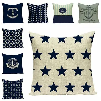 

Customized Pillowcases Blue Sea Nautical Buoy Anchor Cushions Cover