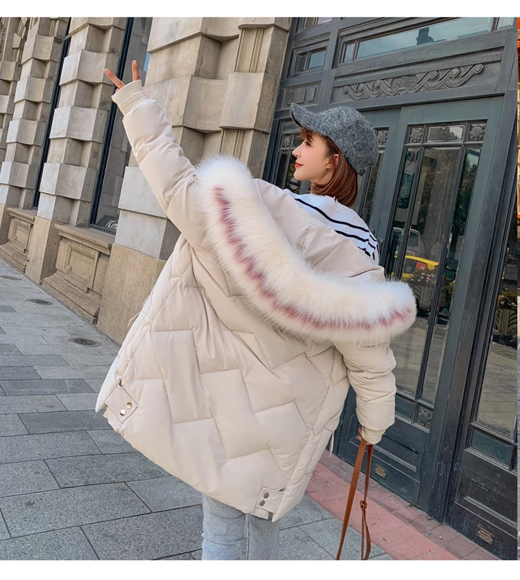 Большой карман Свободная Женская парка с меховым воротником 2019 Новая Модная парка женская s пальто с хлопковой подбивкой теплая утепленная
