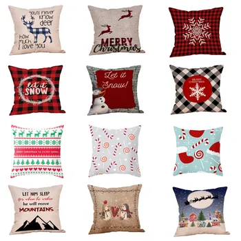 

2021 Christmas Cushion Cover 45x45cm Home Decor Cotton Linen Throw Pillow Case Christmas Decorations For Home Sofa Waist Cushion