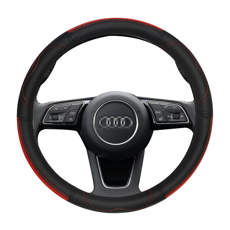 Крышка рулевого колеса из натуральной кожи для Audi A1 A3 A4 A6 A4L A6L Q3 Q5 Авто аксессуары интерьера - Название цвета: Red
