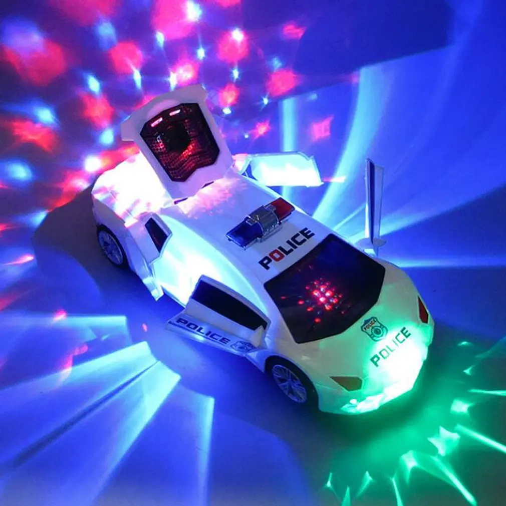 360 degrés roue rotative Cool éclairage musique enfants électronique voiture de police jouet électrique Ride sur la voiture de musique avec cadeau de jouet lumineux à Led
