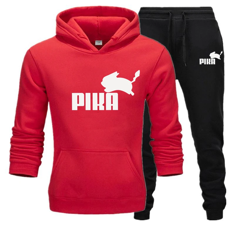2019 New Brand Men's Pullover Hooded Autumn/Winter Men's Sets Harajuku Anime PIKACHU Hoodies +sweatpants Two Pieces Set S-3XL
