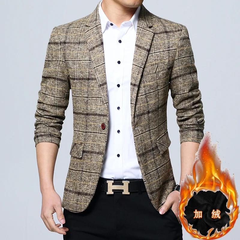 Качественный модный брендовый мужской пиджак, Осенний приталенный пиджак на одной пуговице, Теплый Стильный формальный английский пиджак